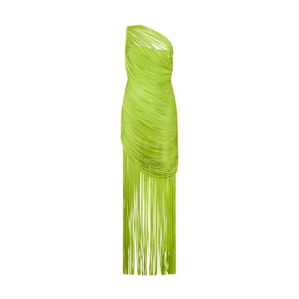 David Koma Fringe Draping Knit Gown In Green