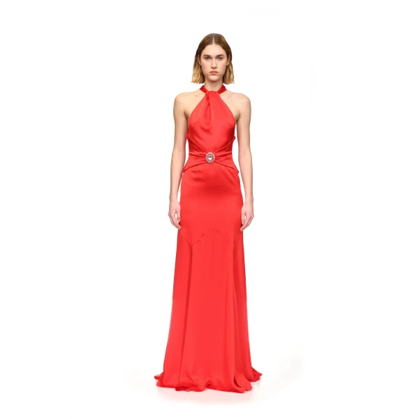 David Koma Halterneck Gown With Pendant Waist Detail, view 2