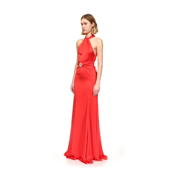 David Koma Halterneck Gown With Pendant Waist Detail, view 3