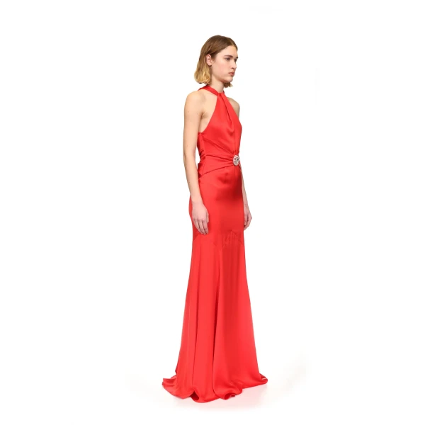 David Koma Halterneck Gown With Pendant Waist Detail, view 4