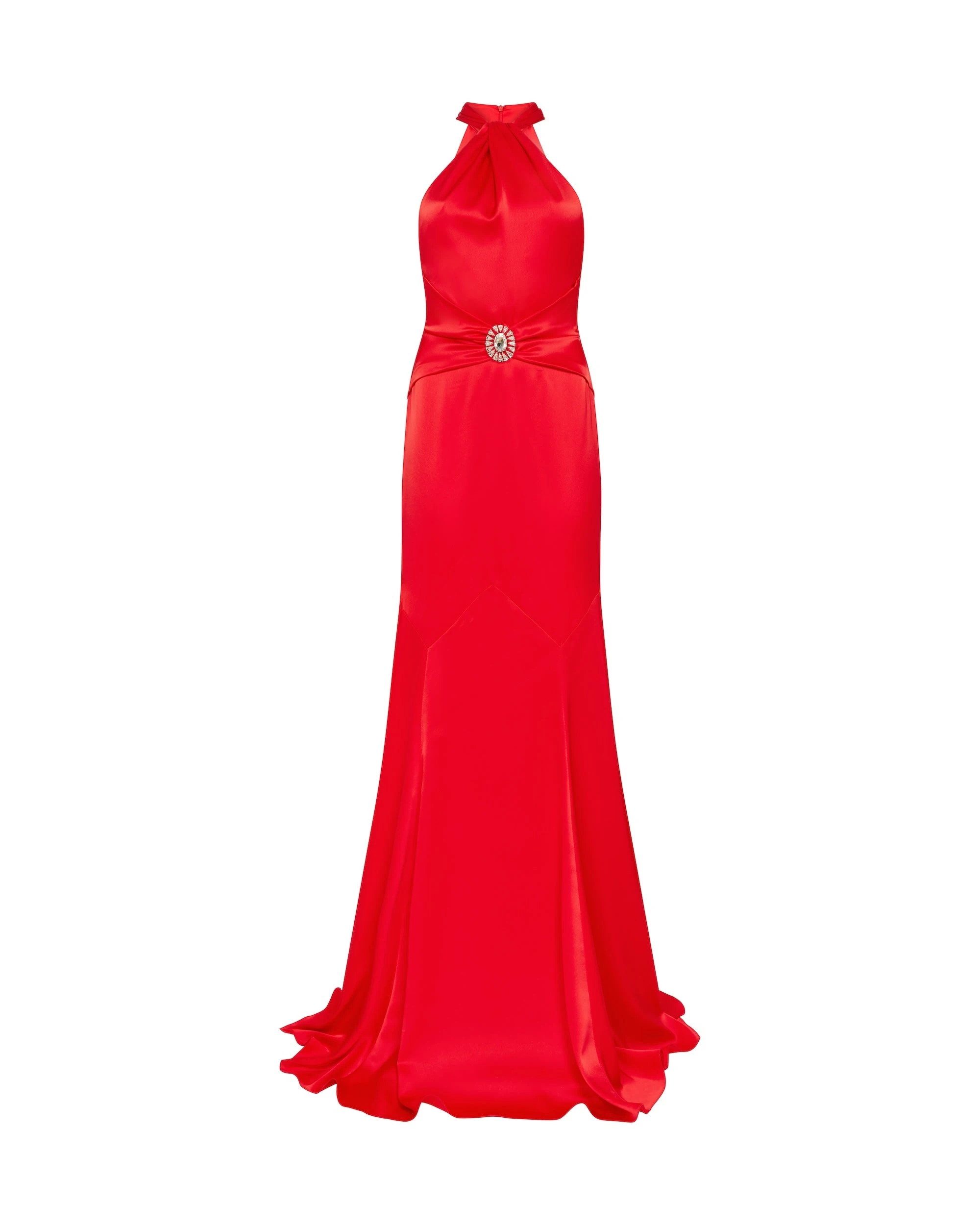 David Koma Halterneck Gown With Pendant Waist Detail David Koma Halterneck Gown With Pendant Waist Detail
