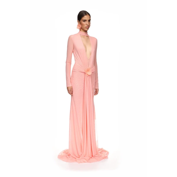 David Koma Lace Flower Plunge Gown In Black, view 4