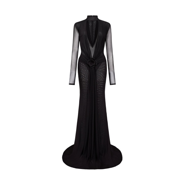 David Koma Lace Flower Plunge Gown In Black
