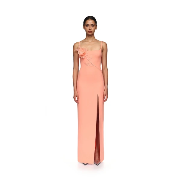 David Koma Lace Rose Embroidered Gown In White, view 2