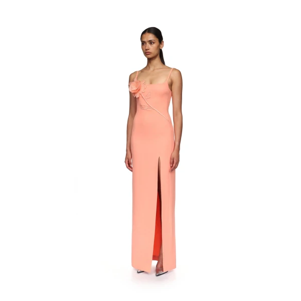 David Koma Lace Rose Embroidered Gown In White, view 3