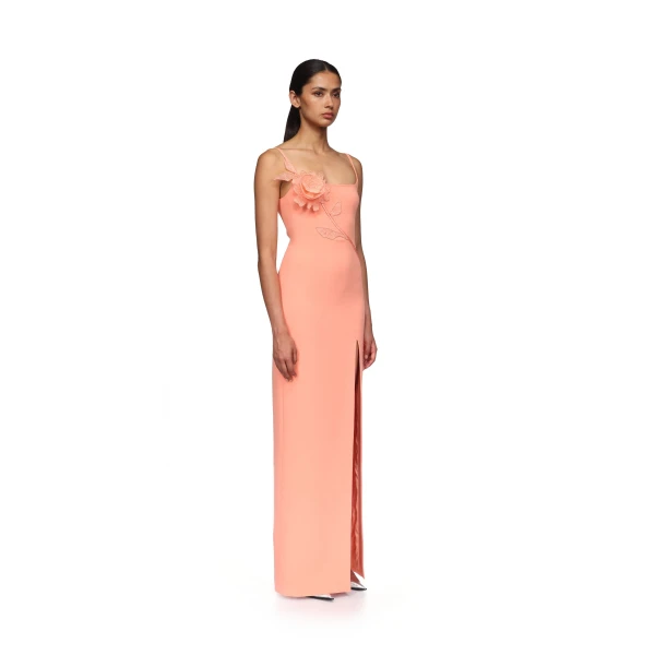 David Koma Lace Rose Embroidered Gown In White, view 4