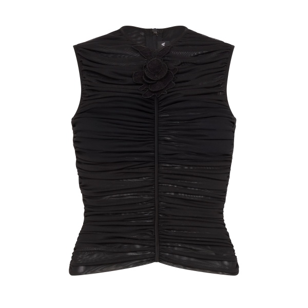 David Koma Lace Rose Embroidered Ruched Top