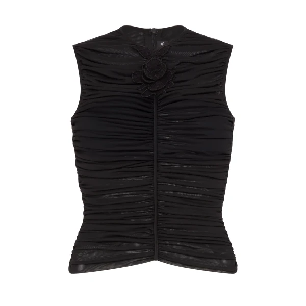 Lace Rose Embroidered Ruched Top