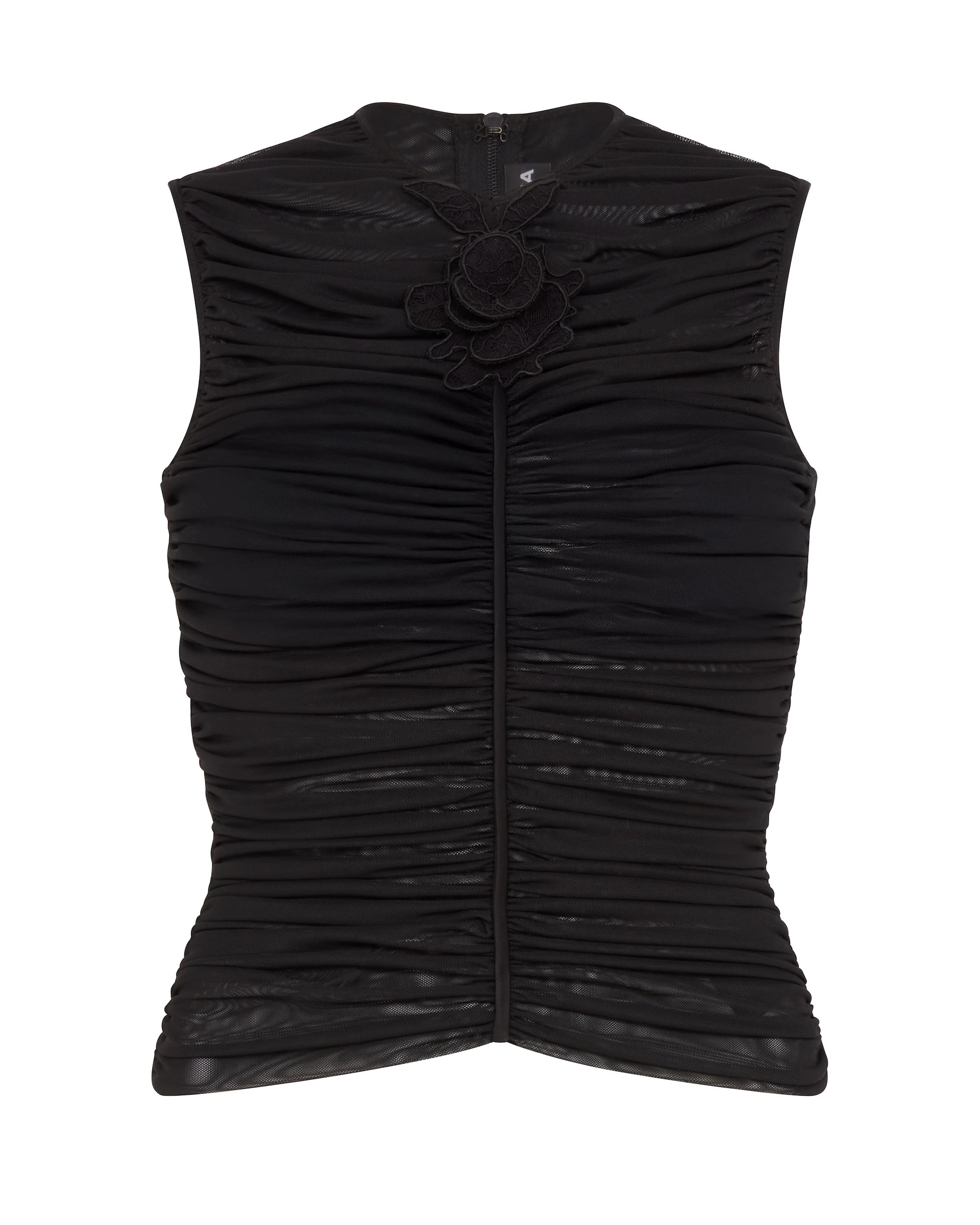 David Koma Lace Rose Embroidered Ruched Top David Koma Lace Rose Embroidered Ruched Top