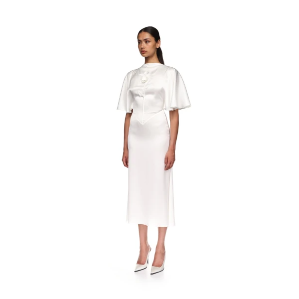 David Koma Lace Rose Embroidered Satin Midi Dress, view 3