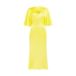 David Koma Lace Rose Embroidered Satin Midi Dress In Yellow