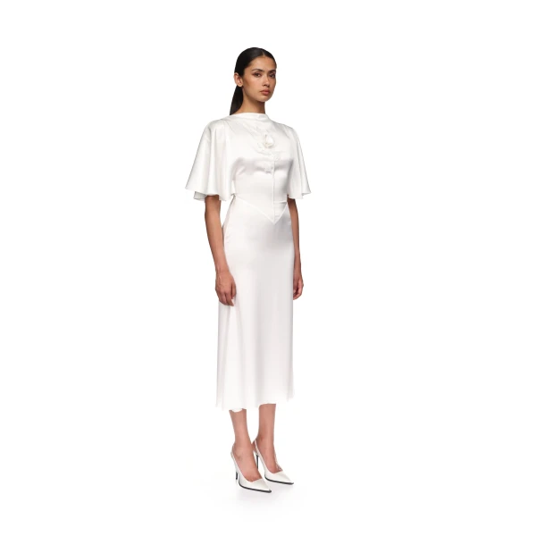 David Koma Lace Rose Embroidered Satin Midi Dress In Yellow, view 4