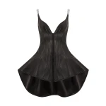 David Koma Metallic Curve Emb Strap Flounce Hem Leather Dress