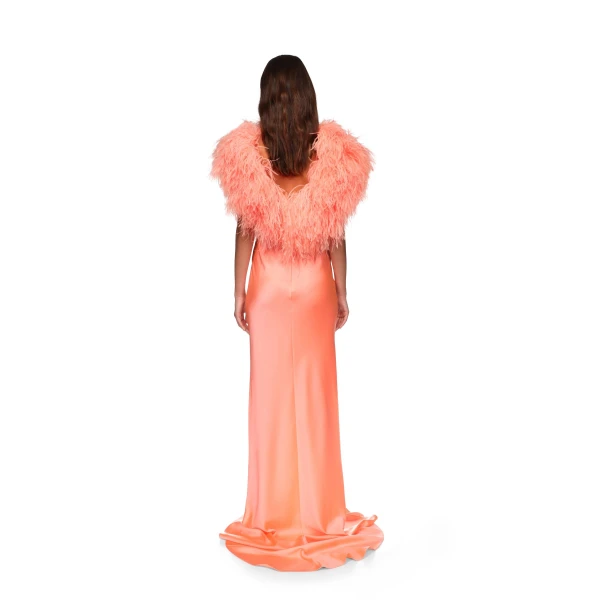 David Koma Open Back Feather Trimmed Satin Gown, view 5