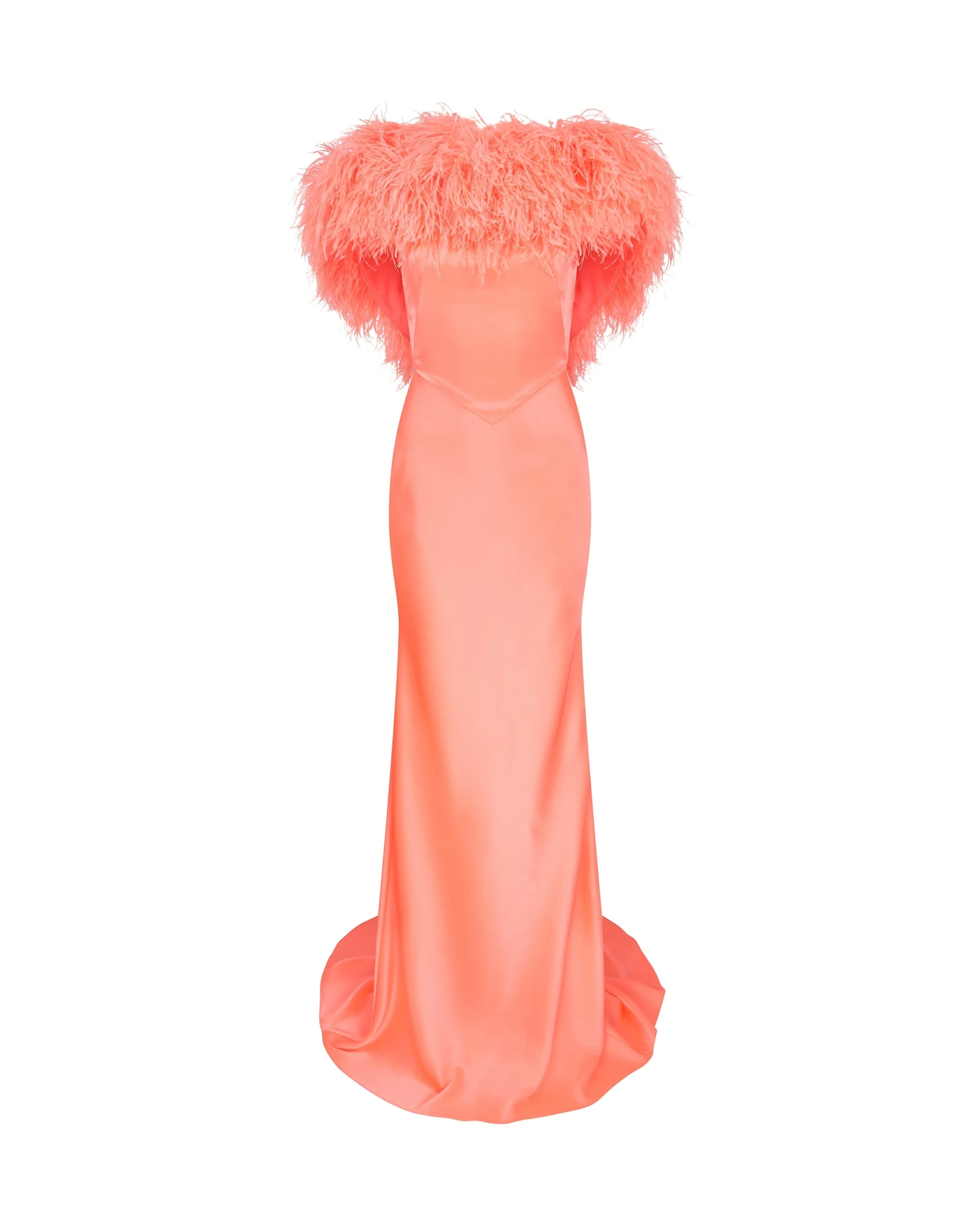 David Koma Open Back Feather Trimmed Satin Gown David Koma Open Back Feather Trimmed Satin Gown