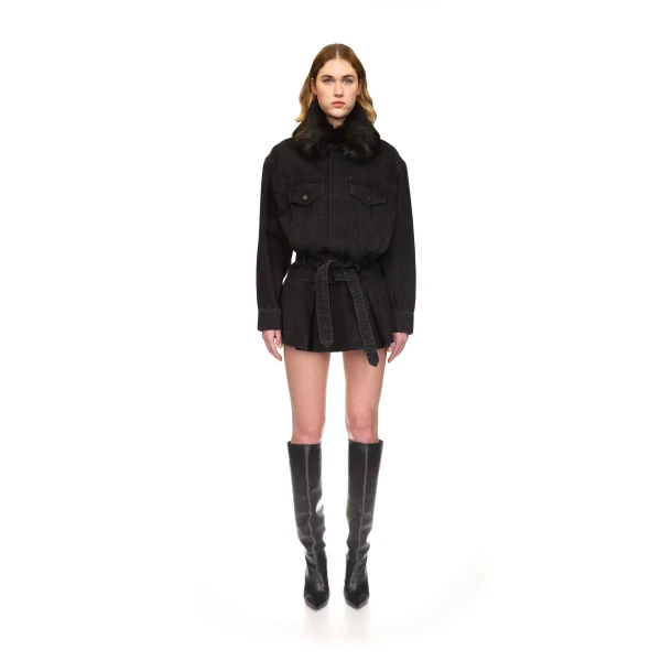 David Koma Oversized Denim Jacket With Faux-fur Collar, view 2