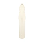 David Koma Pearl Embellished Knit Halter Gown