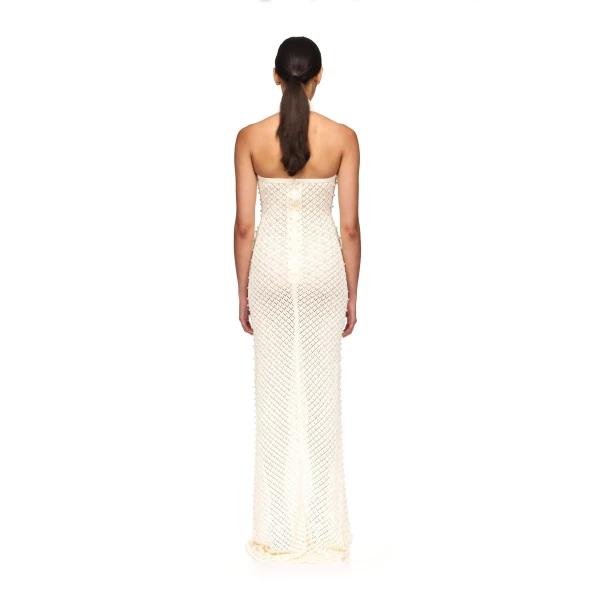 David Koma Pearl Embellished Knit Halter Gown, view 5