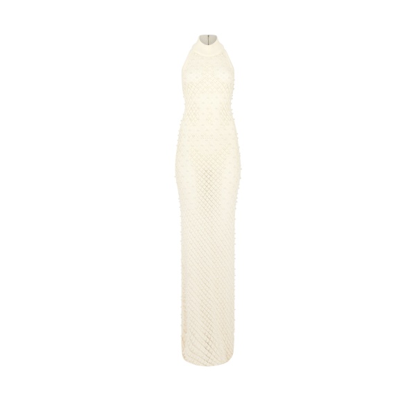 David Koma Pearl Embellished Knit Halter Gown