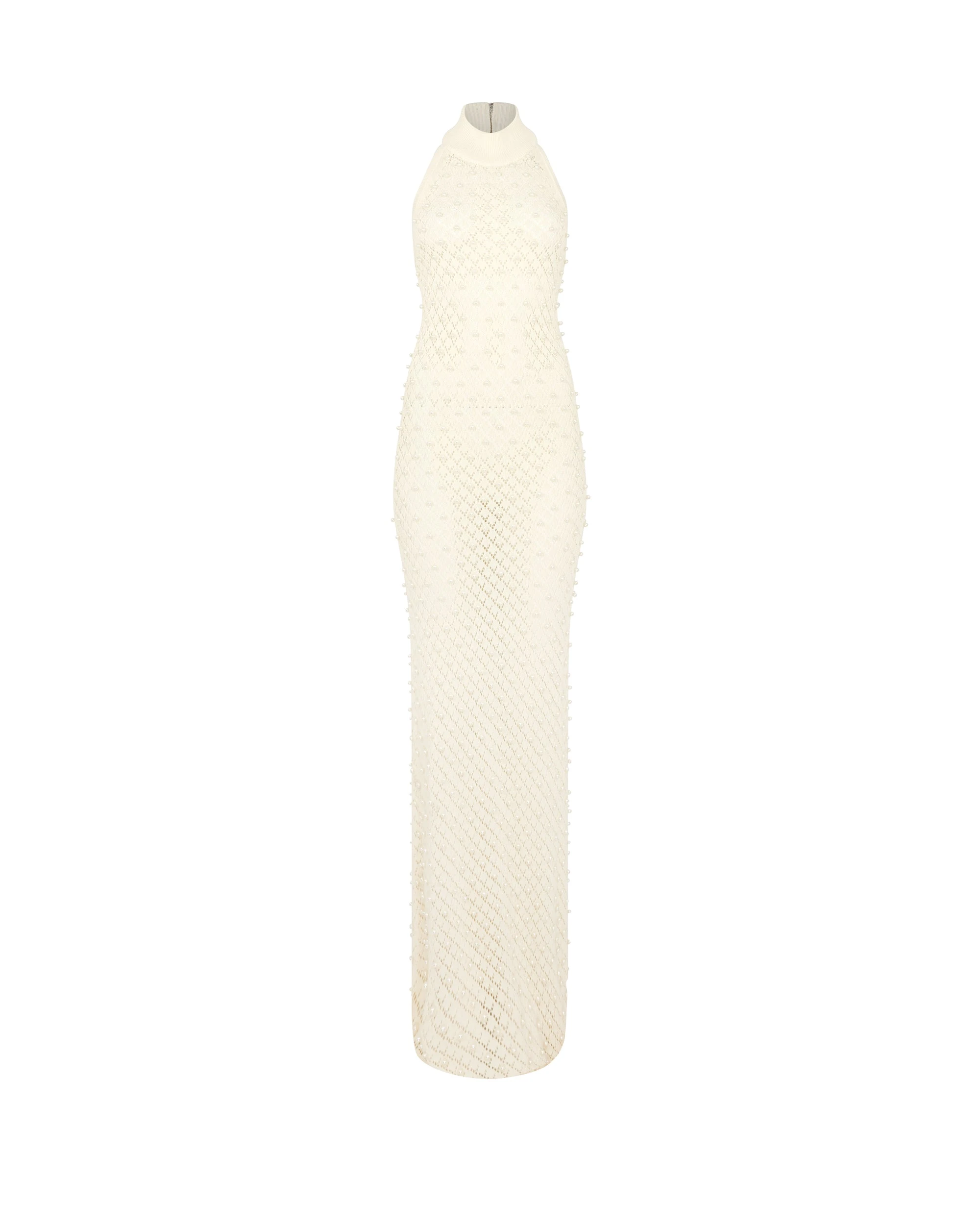David Koma Pearl Embellished Knit Halter Gown David Koma Pearl Embellished Knit Halter Gown