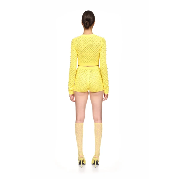 David Koma Pearl Embellished Knit Shorts, view 5