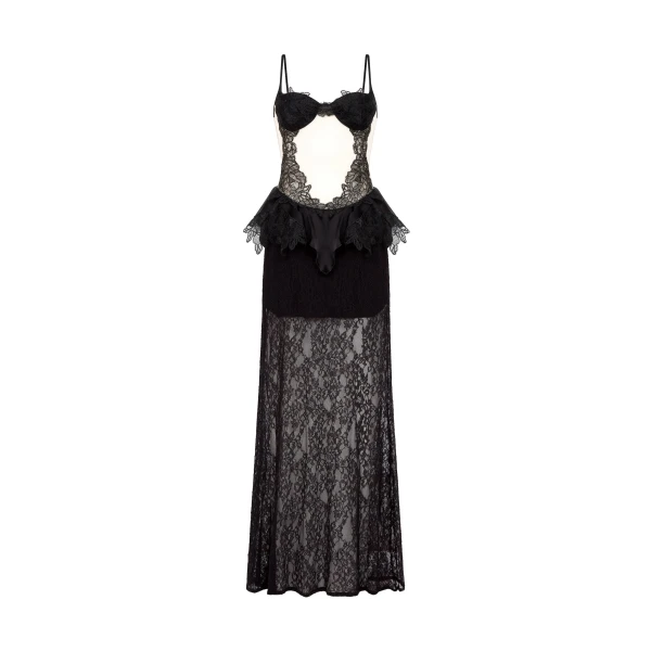 David Koma Peplum Lace Gown In Black