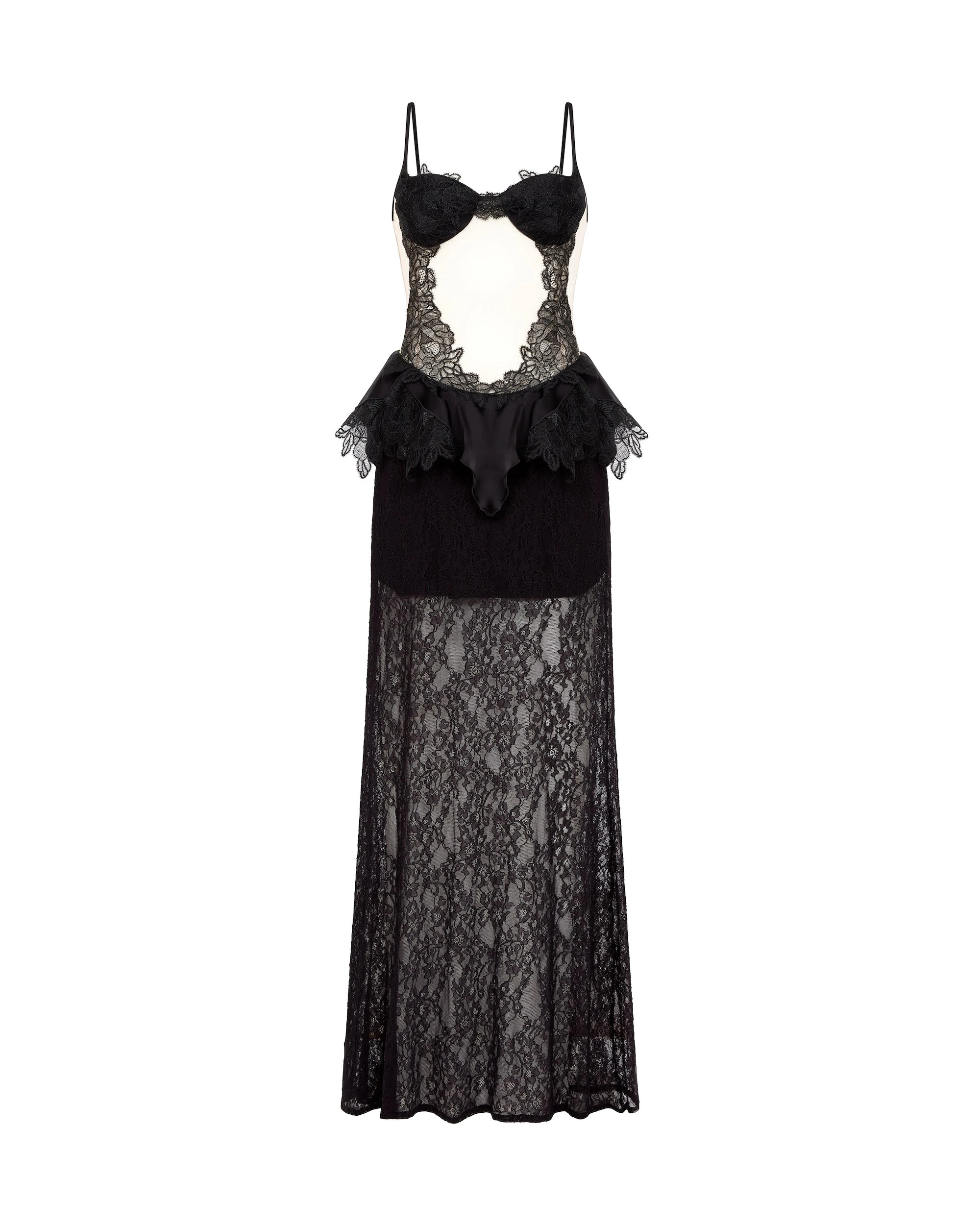 David Koma Peplum Lace Gown In Black David Koma Peplum Lace Gown In Black