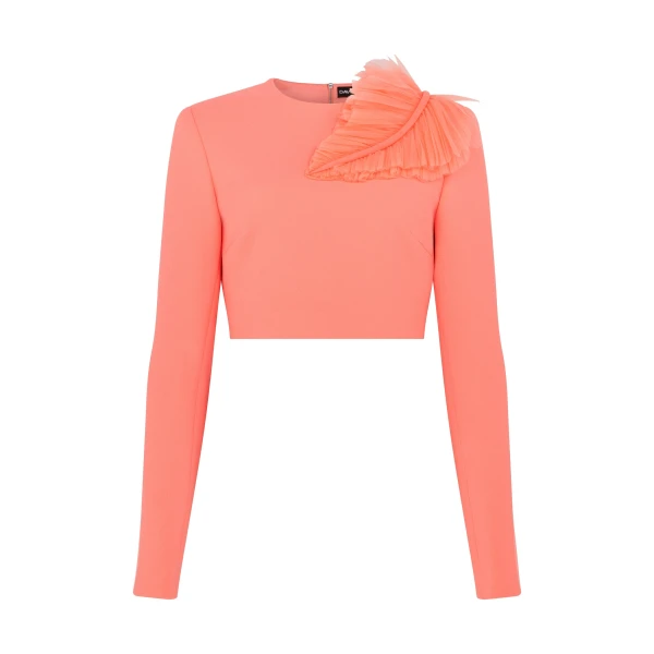 Pleated Leaf Long Sleeved Top