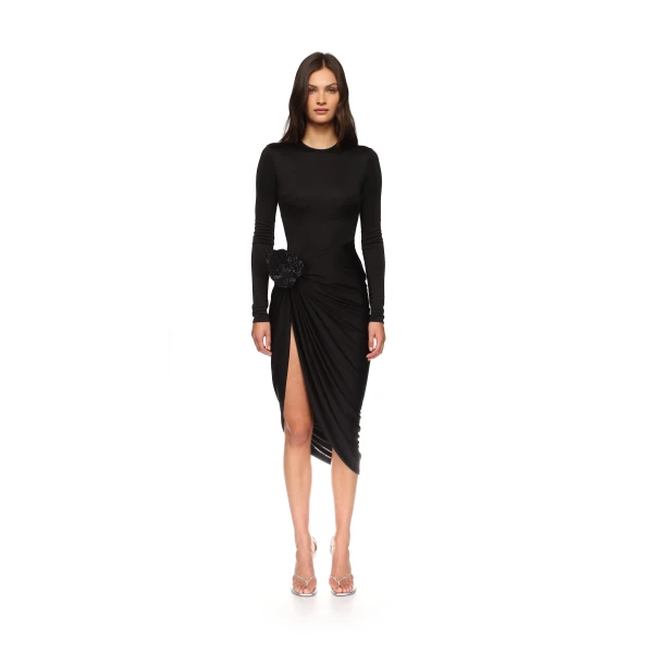 David Koma Rhinestone Leaf And Long Sleeves Midi Dress, view 2