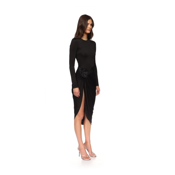 David Koma Rhinestone Leaf And Long Sleeves Midi Dress, view 4