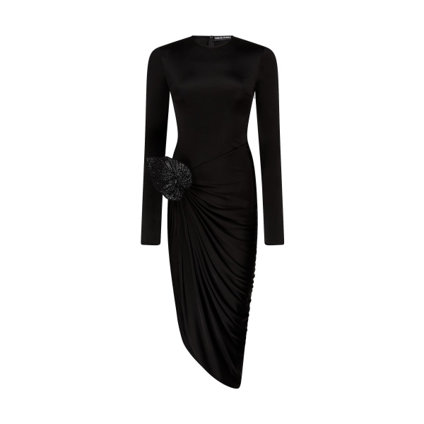 David Koma Rhinestone Leaf And Long Sleeves Midi Dress