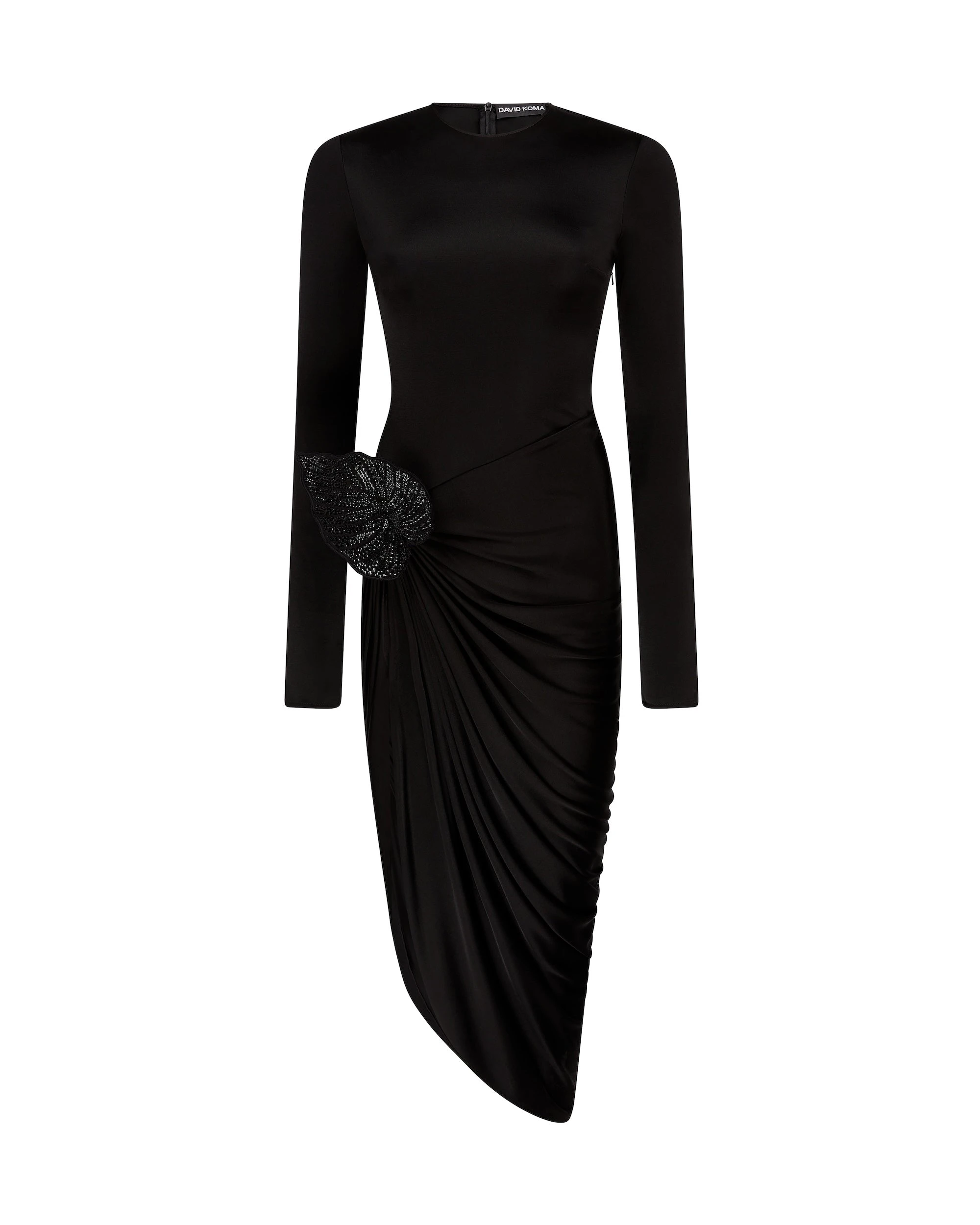 David Koma Rhinestone Leaf And Long Sleeves Midi Dress David Koma Rhinestone Leaf And Long Sleeves Midi Dress