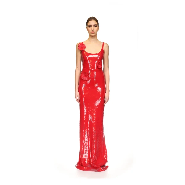 David Koma Sequin Gown With 3D Flowers, view 2
