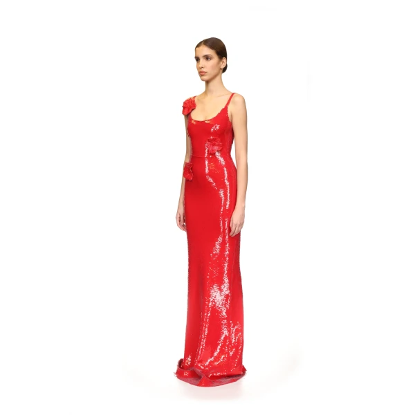 David Koma Sequin Gown With 3D Flowers, view 3