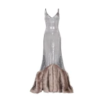 David Koma Sequin Gown With Faux Fur Hem