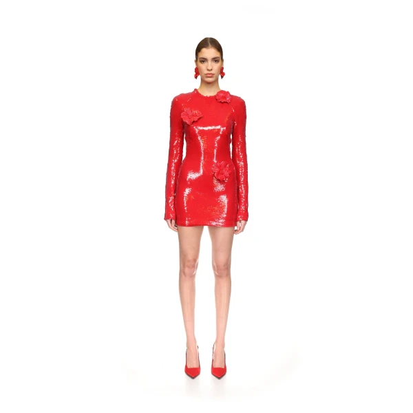 David Koma Sequin Mini Dress With 3D Flowers, view 2