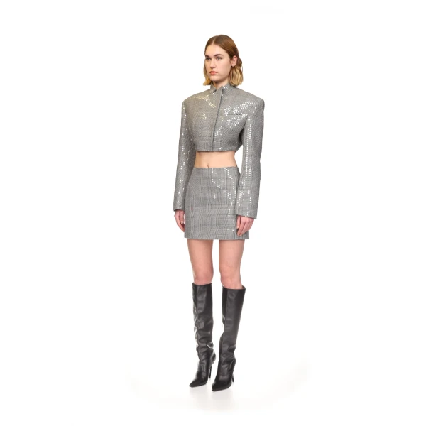 David Koma Sequined Checked Cropped Jacket, view 3
