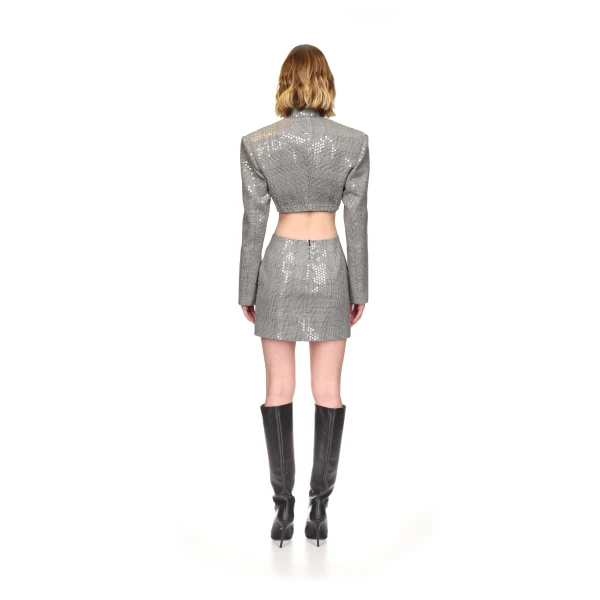 David Koma Sequined Checked Cropped Jacket, view 5