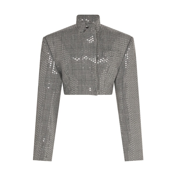 David Koma Sequined Checked Cropped Jacket