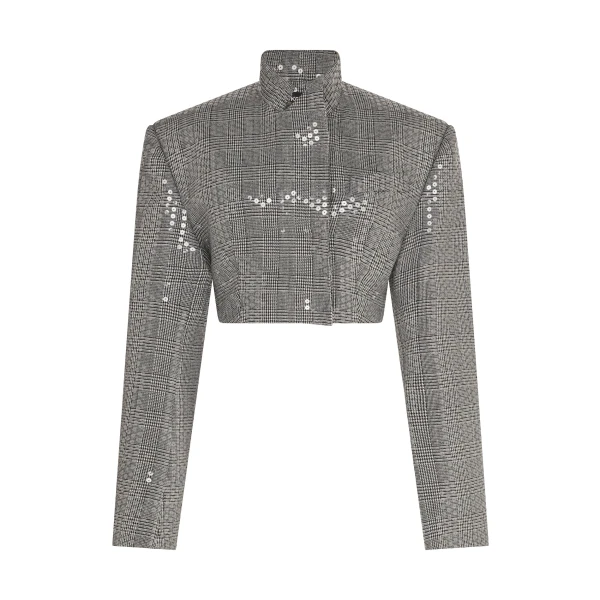 Sequined Checked Cropped Jacket
