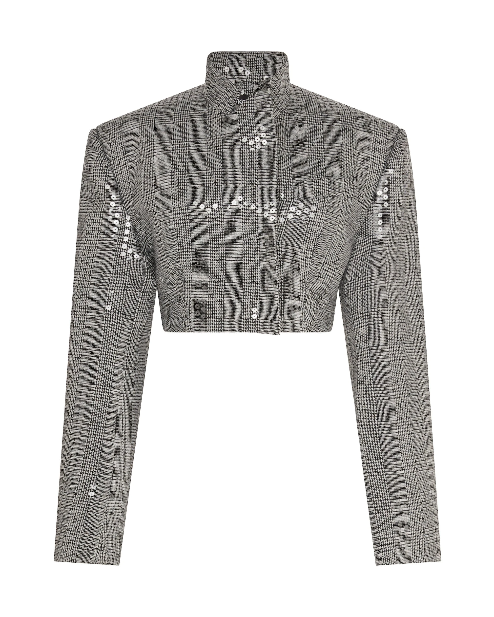 David Koma Sequined Checked Cropped Jacket David Koma Sequined Checked Cropped Jacket