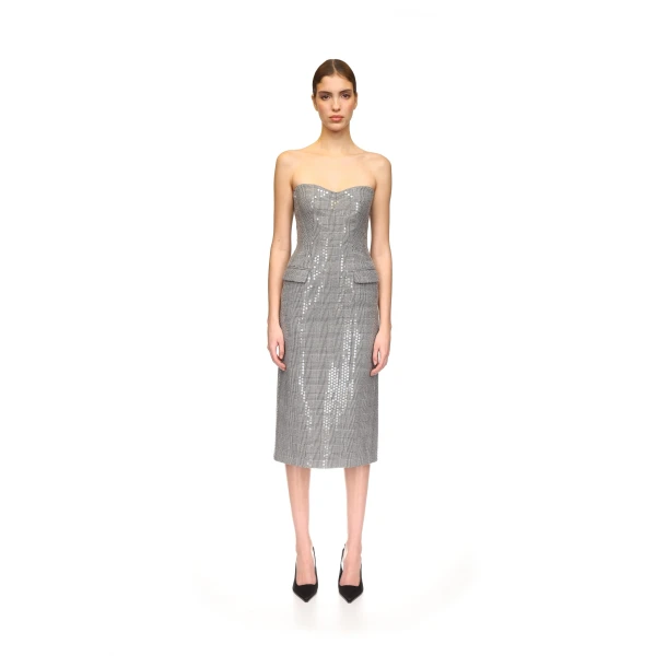David Koma Sequined Checked Midi Dress, view 2