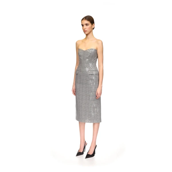 David Koma Sequined Checked Midi Dress, view 3