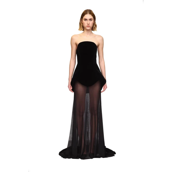 David Koma Strapless Curved Hem Gown With Mesh Skirt, view 2