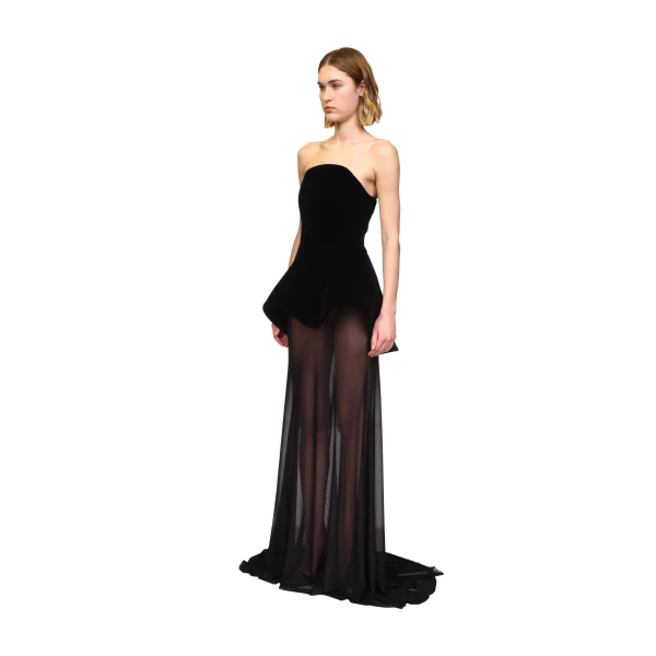 David Koma Strapless Curved Hem Gown With Mesh Skirt, view 3