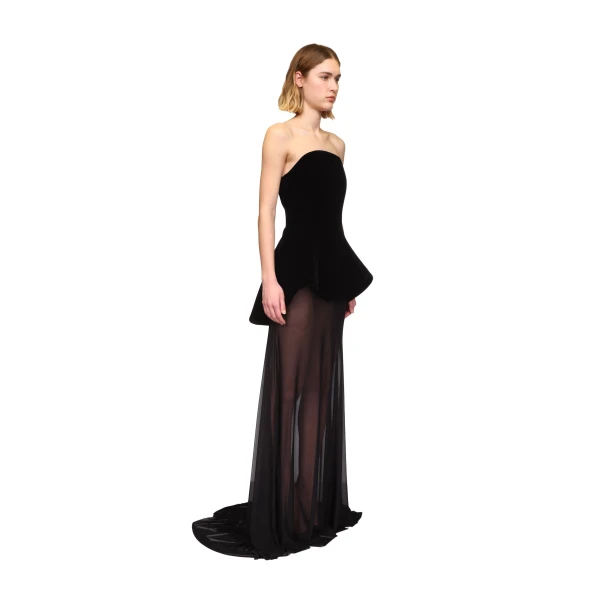 David Koma Strapless Curved Hem Gown With Mesh Skirt, view 4