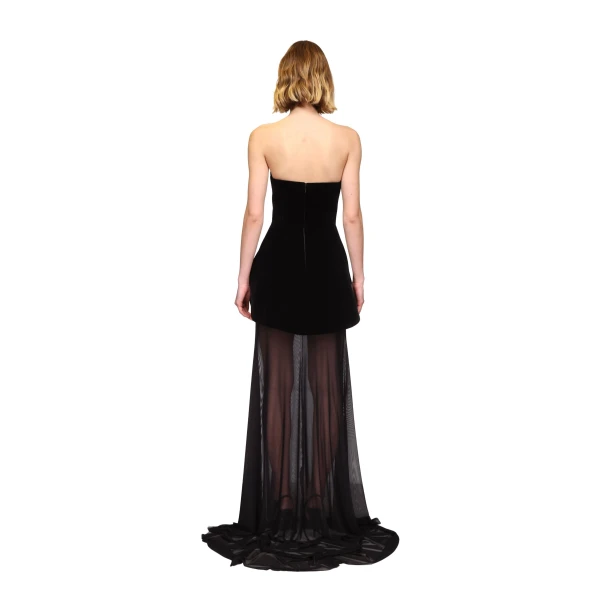 David Koma Strapless Curved Hem Gown With Mesh Skirt, view 5