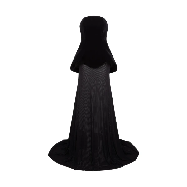 David Koma Strapless Curved Hem Gown With Mesh Skirt