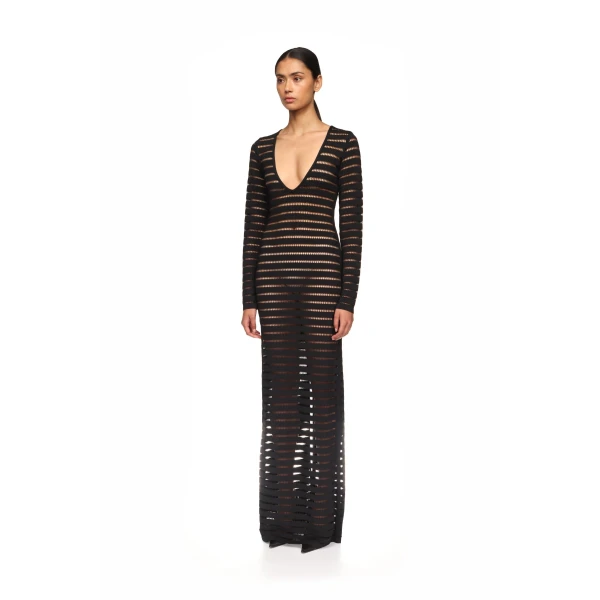 David Koma Striped Cutout Knit Gown, view 3
