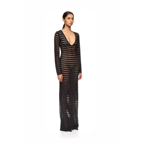 David Koma Striped Cutout Knit Gown, view 4